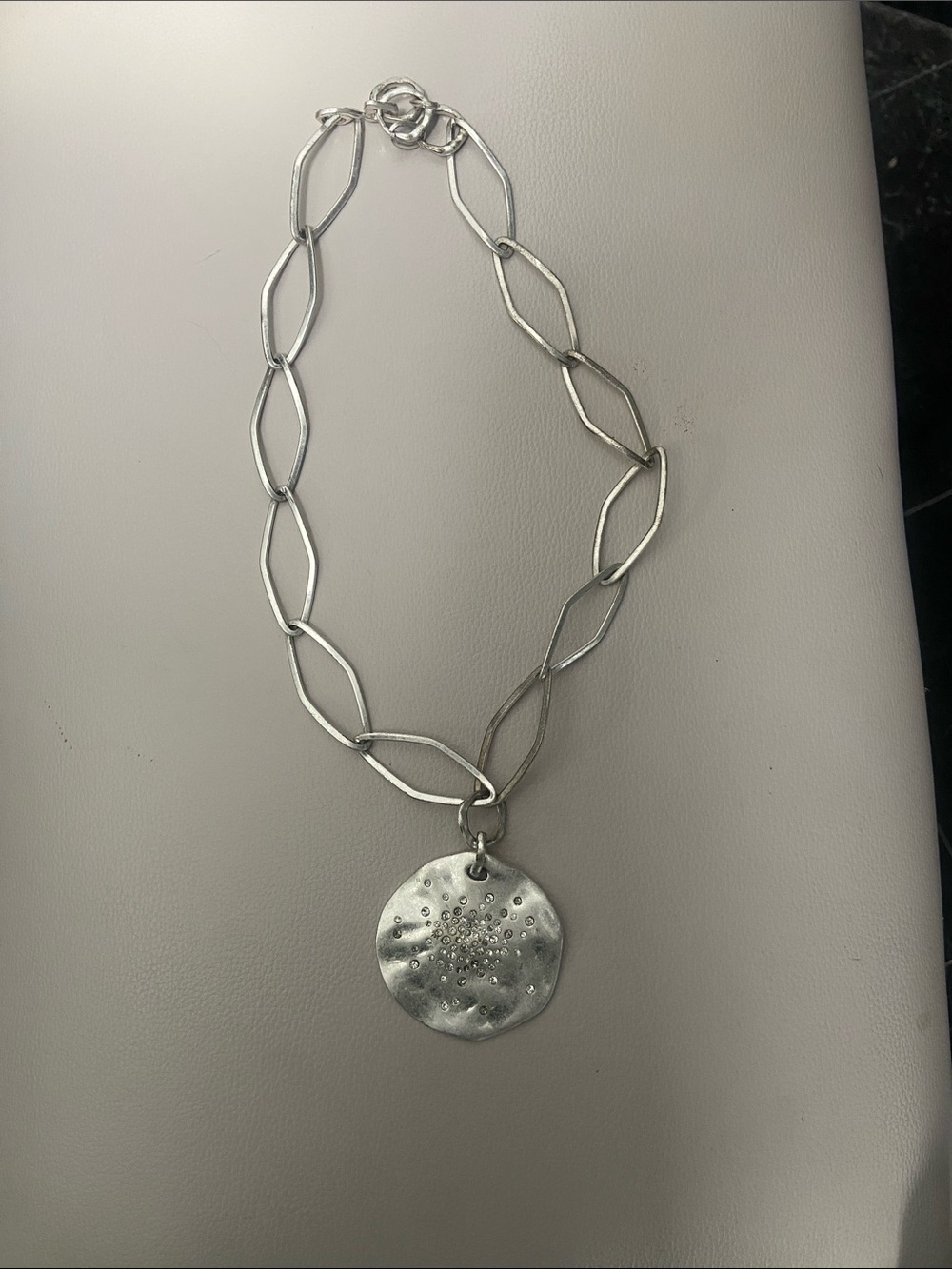 Nordstrom Silver-Tone Link Necklace with Hammered Disc Pendant